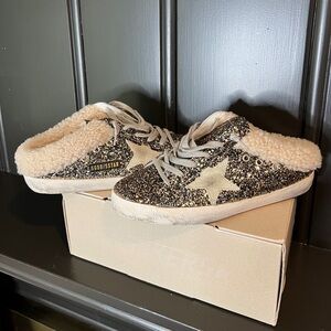 GOLDEN GOOSE Women's Super-Star Sabot with glitter and shearling interior BNWT